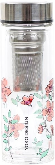 Yoko Design sklenená fľaša so sitkom na čaj 350ml ružová