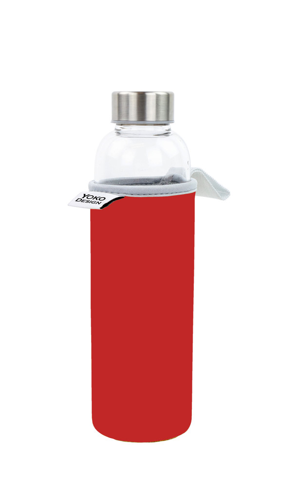 Yoko Design sklenená fľaša v neoprénovom puzdre 500 ml, červená